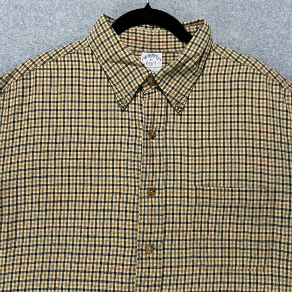 Brooks Brothers Button Down Shirt Brooksflannel Mens XL Tan Cotton Wool Preppy